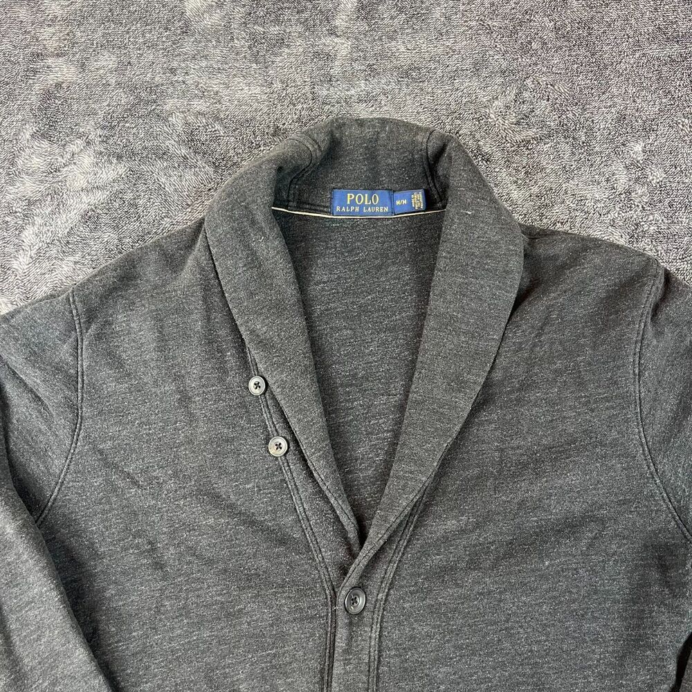 Polo Ralph Lauren Shawl Collar Button Front Cardigan Heather Gray Men's M Cotton - Picture 2 of 13